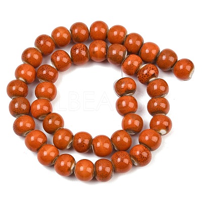 Handmade Fancy Antique Glazed Porcelain Ceramic Round Beads Strands PORC-L019-8mm-03-1