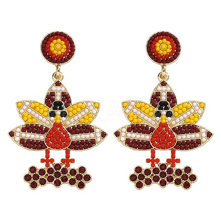 Alloy & Glass Seed Beaded Stud Dangle Earrings FS-WG6CE38-05-1