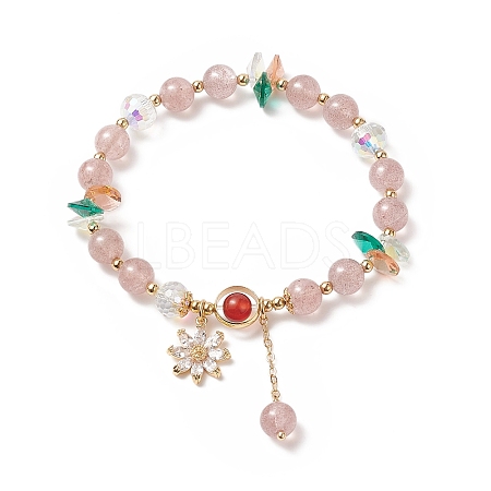 Dyed Heated Natural Carnelian & Strawberry Quartz Beaded Stretch Bracelet BJEW-TA00249-1