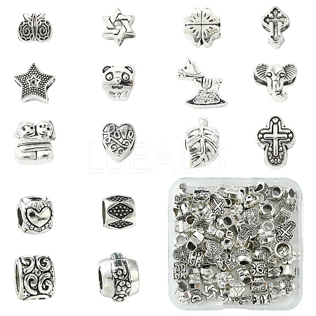 64Pcs 16 Styles Tibetan Style Alloy European Large Hole Beads FIND-FS0002-63-1