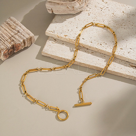 304 Stainless Steel Oval Link Chain Necklaces with OT Clasps for Women GL9322-1
