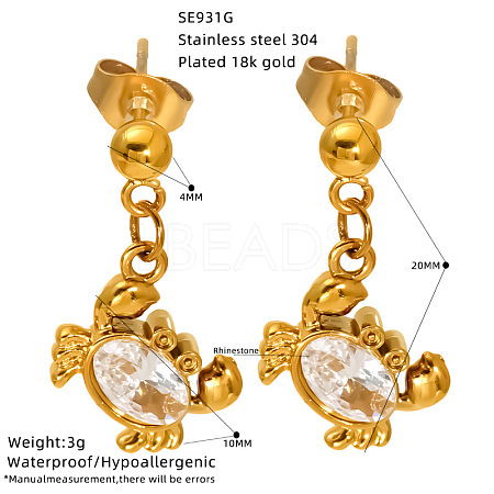 Ocean 304 Stainless Steel Pave Clear Cubic Zirconia Stud Dangle Earrings for Women WG7B930-03-1