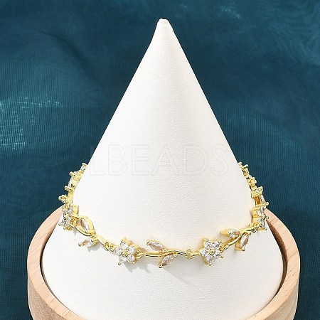 Brass Pave Cubic Zirconia Flower Link Chain Bracelets for Women KK-CBA68DA-14G-11-1