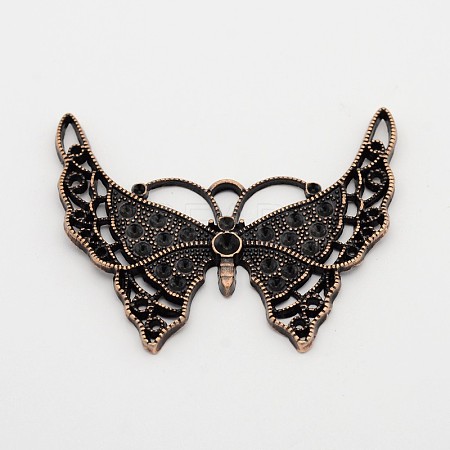 Tibetan Style Big Butterfly Pendant Rhinestone Settings X-TIBEP-EA672Y-R-FF-1