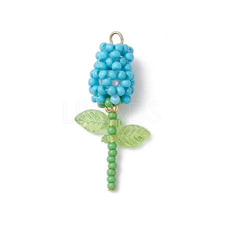 Glass Seed Beaded Rose Pendants PALLOY-MZ00959-06-1