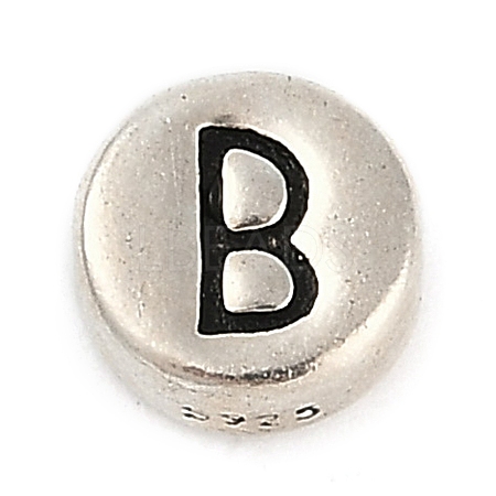 925 Sterling Silver Flat Round with Letter Beads LS-STER-G044-01AS-B-1