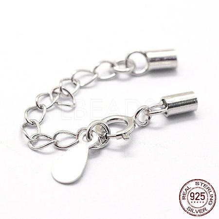 Rhodium Plated 925 Sterling Silver Cord Ends STER-I016-129D-1