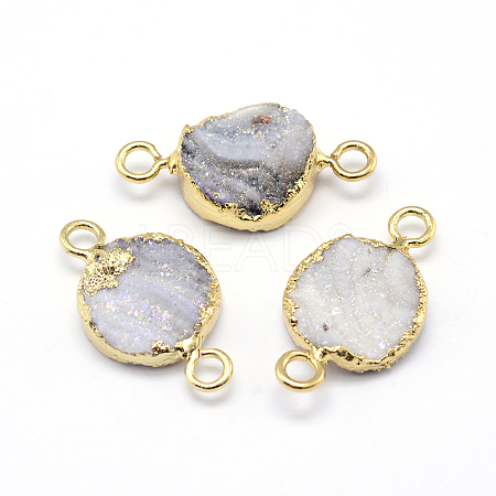 Natural Druzy Agate Flat Round Links G-P090-16-1