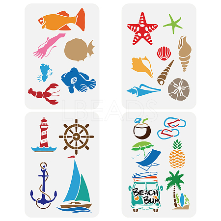 4Pcs 4 Styles PET Hollow Out Drawing Painting Stencils DIY-WH0394-0298-1