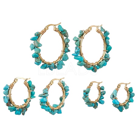 3 Pairs 3 Size Natural Dyed Howlite Chips Hoop Earrings EJEW-JE05710-04-1