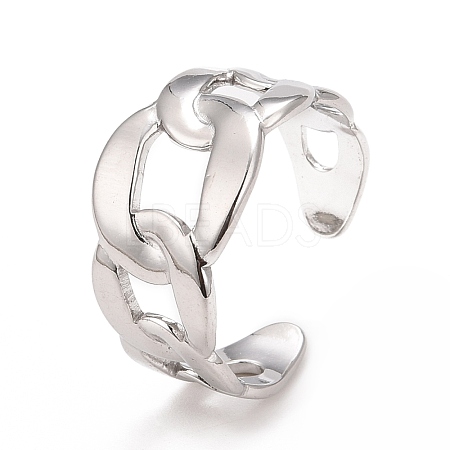 Non-Tarnish 304 Stainless Steel Curb Chain Shape Cuff Ring for Women RJEW-C025-31P-1