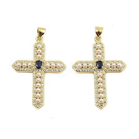 Rack Plating Brass Micro Pave Cubic Zirconia Pendants KK-D043-02G-1