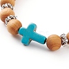 Round Natural Wood Beads Stretch Bracelets BJEW-JB05847-3