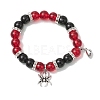 2Pcs 10mm Round Blue Cat Eye & Red Glass & Black Glass Beaded Stretch Bracelet Sets for Lover BJEW-JB10325-04-3