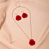 Rose Iron & Plastic Pendant Necklaces & Dangle Earrings Sets for Women FS-WGD8499-01-1