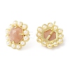 Ion Plating(IP) Natural Sunstone Hexagon Stud Earrings with Plastic Pearl Beaded EJEW-E287-01G-03-1