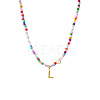 Colorful Beaded Heart Letter Necklace with Pearl Elements Stainless Steel Pendant Jewelry TR2146-12-1