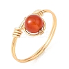 Natural Gemstone Round Braided Bead Finger Rings for Women RJEW-JR00953-01-4