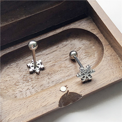 316L Surgical Stainless Steel Snowflake Straight Barbell 15 Gauge Piercing Tongue Rings for Women Men FS-WGAECD9-01-1