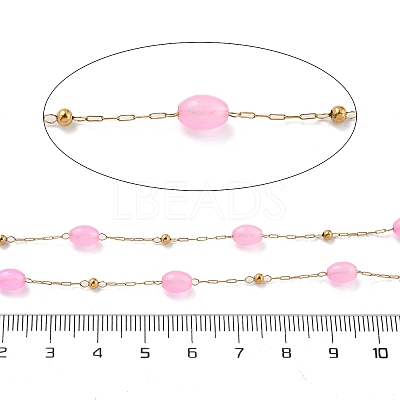 Natural Dyed Jade & 304 Stainless Steel Beads Link Chains CHS-K021-08B-03-1