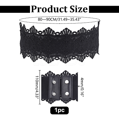1Pc Polyester Flower Lace and PU Leather Elastic Waist Belts with Plastic Clasps for Women AJEW-HY0003-45-1