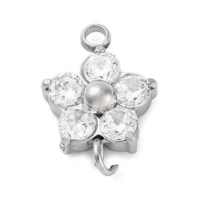 304 Stainless Steel Micro Pave Cubic Zirconia Flower Connector Charms STAS-U042-01P-02-1