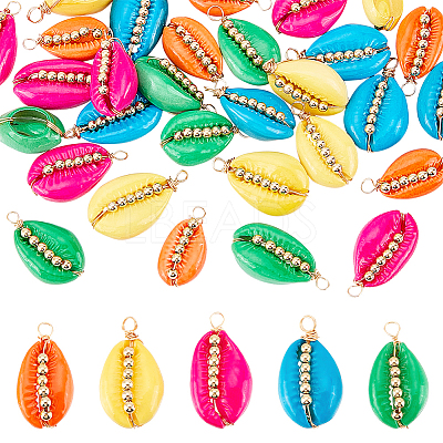 30Pcs 5 Colors Spray Painted Natural Cowrie Shell Pendants SSHEL-GA0001-15-1