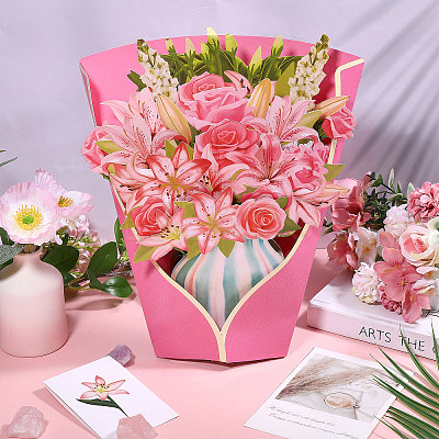 DIY Paper Flower Bouquet Greeting Card Sets AJEW-WH0455-197B-1