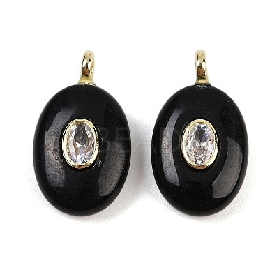 Natural Obsidian & Cubic Zirconia Pendants G-Z076-01G-12-1