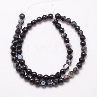Natural Black Agate Bead Strands G-K166-13-6mm-05-1