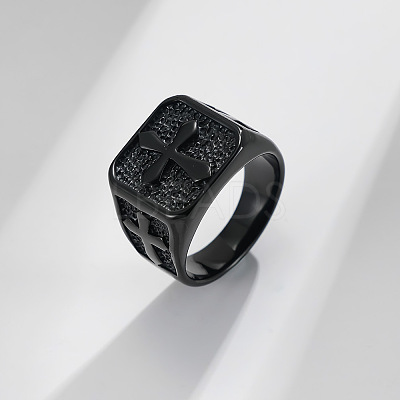 Square with Cross Pattern 304 Stainless Steel Finger Rings for Men FS-WGAC6B1-11-1