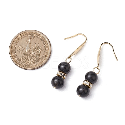 Natural Black Onyx with Rhinestone Dangle Earrings for Women EJEW-JE06042-1