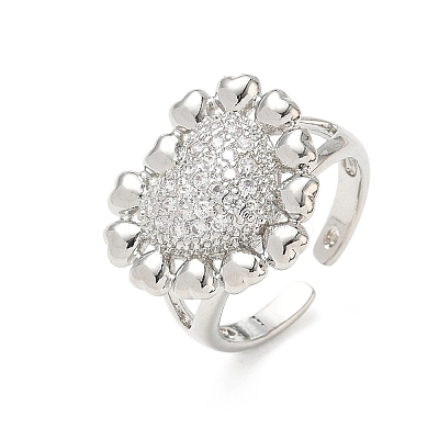Brass Micro Pave Cubic Zirconia Cuff Open Rings for Women CU-CBA760A-13A-P-1