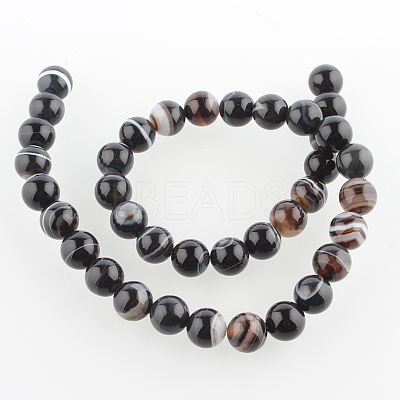 Natural Black Agate Round Bead Strands G-E234-04-1