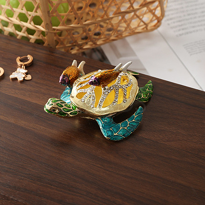 Turtle Alloy Rhinestone Metal Hinged Trinket Boxes PW-WG1A838-03-1