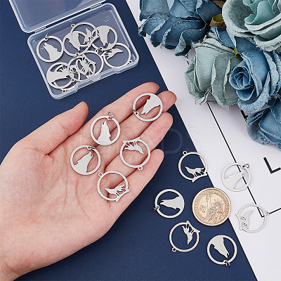 20Pcs 2 Style 201 Stainless Steel Pendants STAS-UN0028-49-1