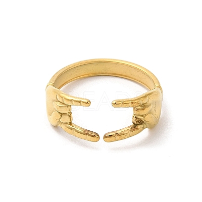Ion Plating(IP) 304 Stainless Steel Hands Open Cuff Rings for Women X-RJEW-L107-002G-1
