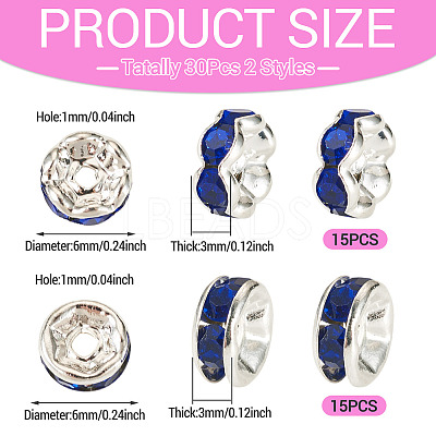 30Pcs 2 Colors Brass Rhinestone Spacer Beads RB-TA0001-29F-1