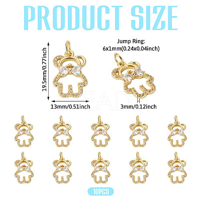 10Pcs Brass with Cubic Zirconia Pendants KK-TA0002-13-1