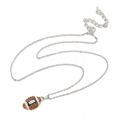 Zinc Alloy Topaz Rhinestone Sport Ball Pendant Cable Chain Necklaces NJEW-U024-01P-06-1