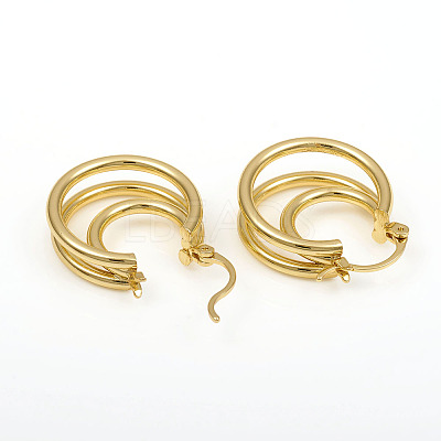 Brass Triple Hoop Earrings X-EJEW-G282-04G-1
