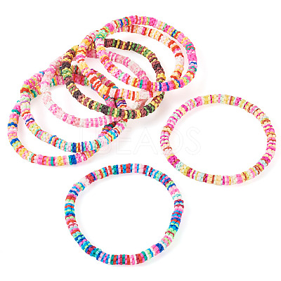 8Pcs Handmade Polymer Clay Heishi Beads Beaded Bracelet Sets BJEW-TAC0030-1
