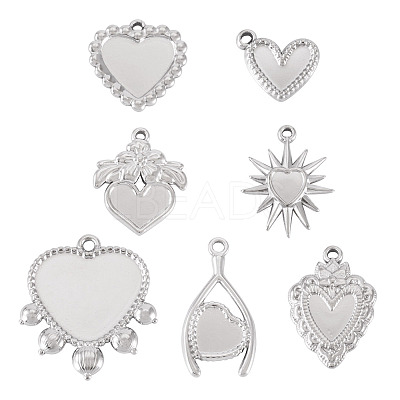 7Pcs 7 Styles 304 Stainless Steel Pendant Cabochon Settings STAS-TA0005-83-1