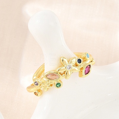 Brass Pave Cubic Zirconia Cuff Open Rings CU-CBACDF6-09G-03-1