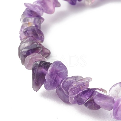 Chip Natural Amethyst Stretch Beaded Bracelets for Kids BJEW-JB06305-03-1