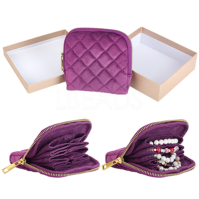 Rhombus Textured Velvet Jewelry Storage Zipper Pouches for Earrings Rings Bracelets Necklaces ABAG-WH0085-012F-1