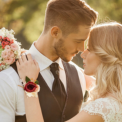 2Pcs 2 Style Silk Cloth Rose with Satin Ribbon Corsage Boutonniere & Wrist Corsages AJEW-CP0005-94-1