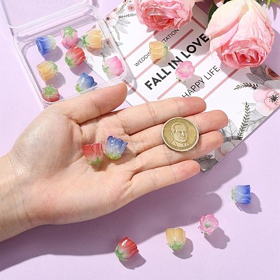 16Pcs 4 Colors Gradient Color Opaque Acrylic Beads MACR-CJ0002-32-1