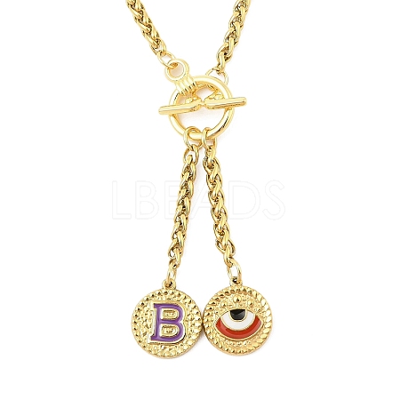 Ion Plating(IP) 304 Stainless Steel Purple Enamel Letter & Eye Pendant Wheat Chain Necklaces STAS-Z102-01G-B-1