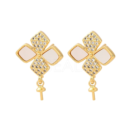 Brass Micro Pave Cubic Zirconia Shell Stud Earrings Findings KK-D363-03G-1